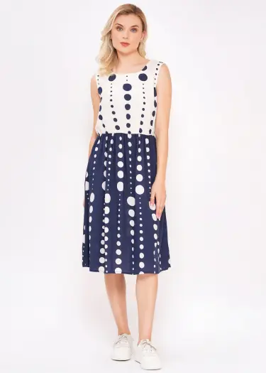 knee length dresses for ladies Red & Blue Cotton Women Midi Dress – Pinklay (India) main image 1