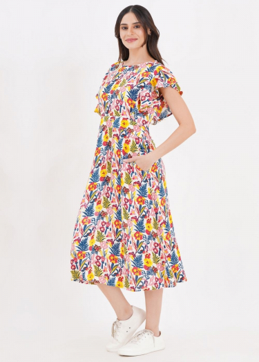Geo Flutter Sleeve Dress
