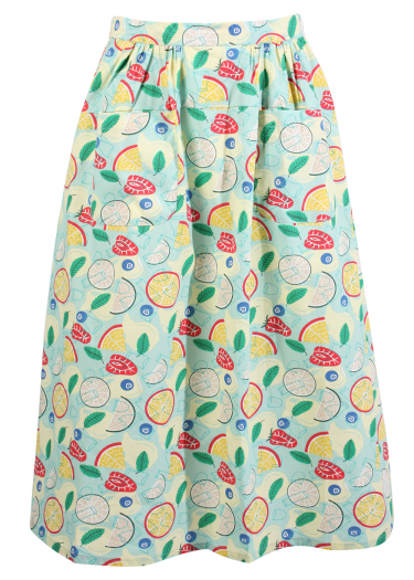 Lemonade Print Cotton Midi Skirt