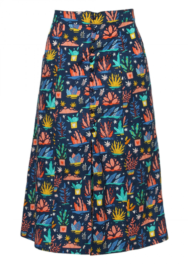 Coral print button front skirt