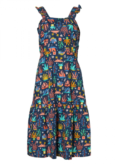 Coral print ruffle sun dress