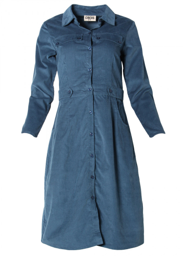 Cord shirt dress with waist button