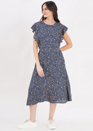 Geo Flutter Sleeve polka Dress