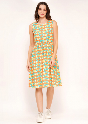 Geo print flutter sleeve sun dress