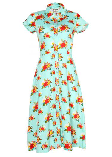 Shirt dress with vintage floral prt