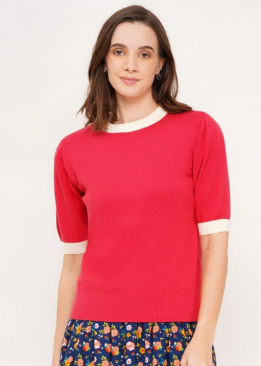 Short sleeve contrast knit