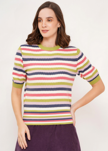 Short sleeve striped knit