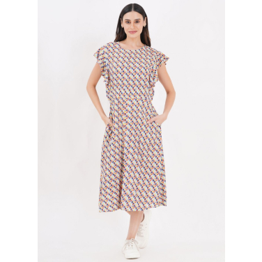 Geo Flutter Sleeve Dress
