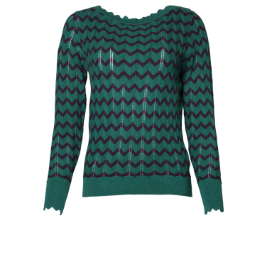 Long Sleeve Chevron Scalloped Knit