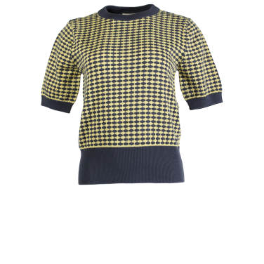 Short sleeve check knit