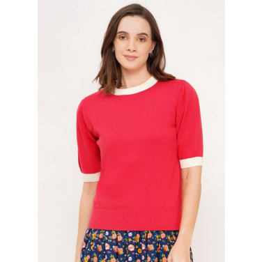 Short sleeve contrast knit