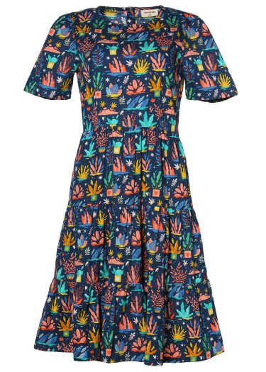 Coral print tiered short sleeve drs