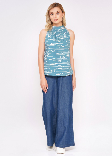 Drawstring waist wide leg pant