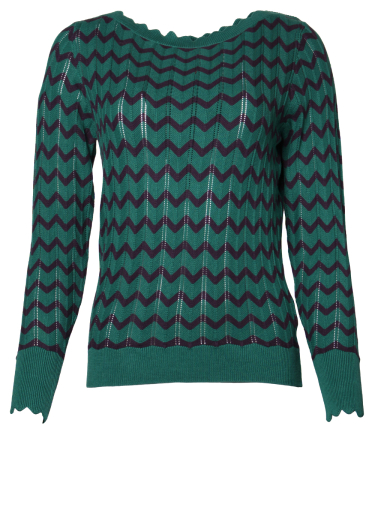 Long Sleeve Chevron Scalloped Knit