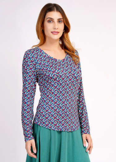 Long sleeve geo pattern top