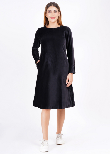 Velvet Boat Neck Dress