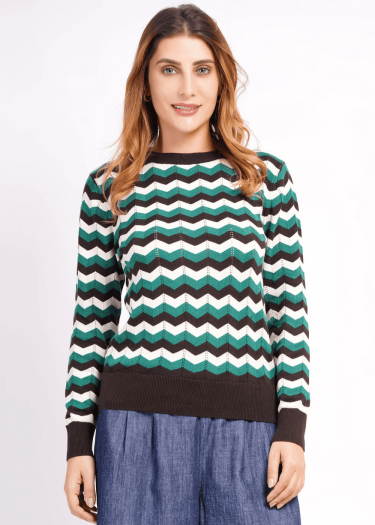 Fine-Knit Chevron Pattern Jumper